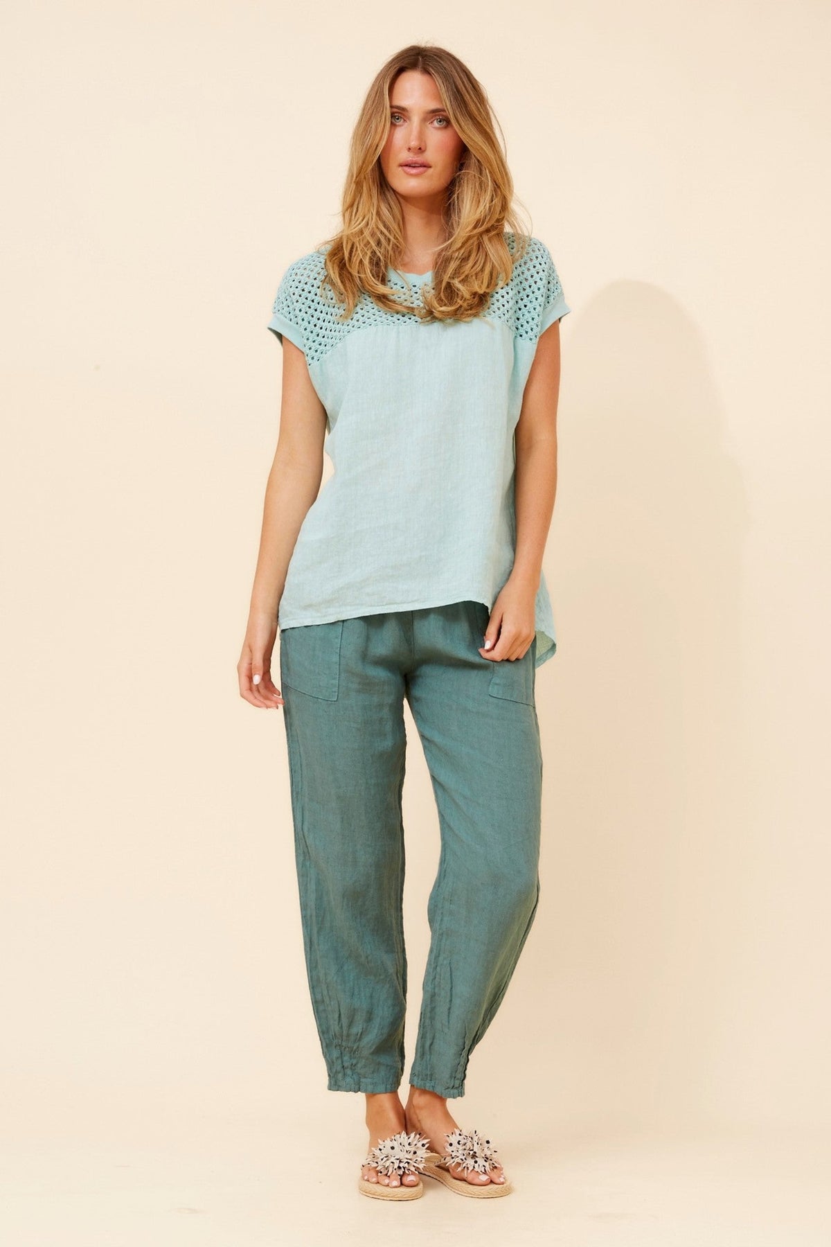 BOTTEGA MODA ORAH LINEN TOP (Eucalyptus)