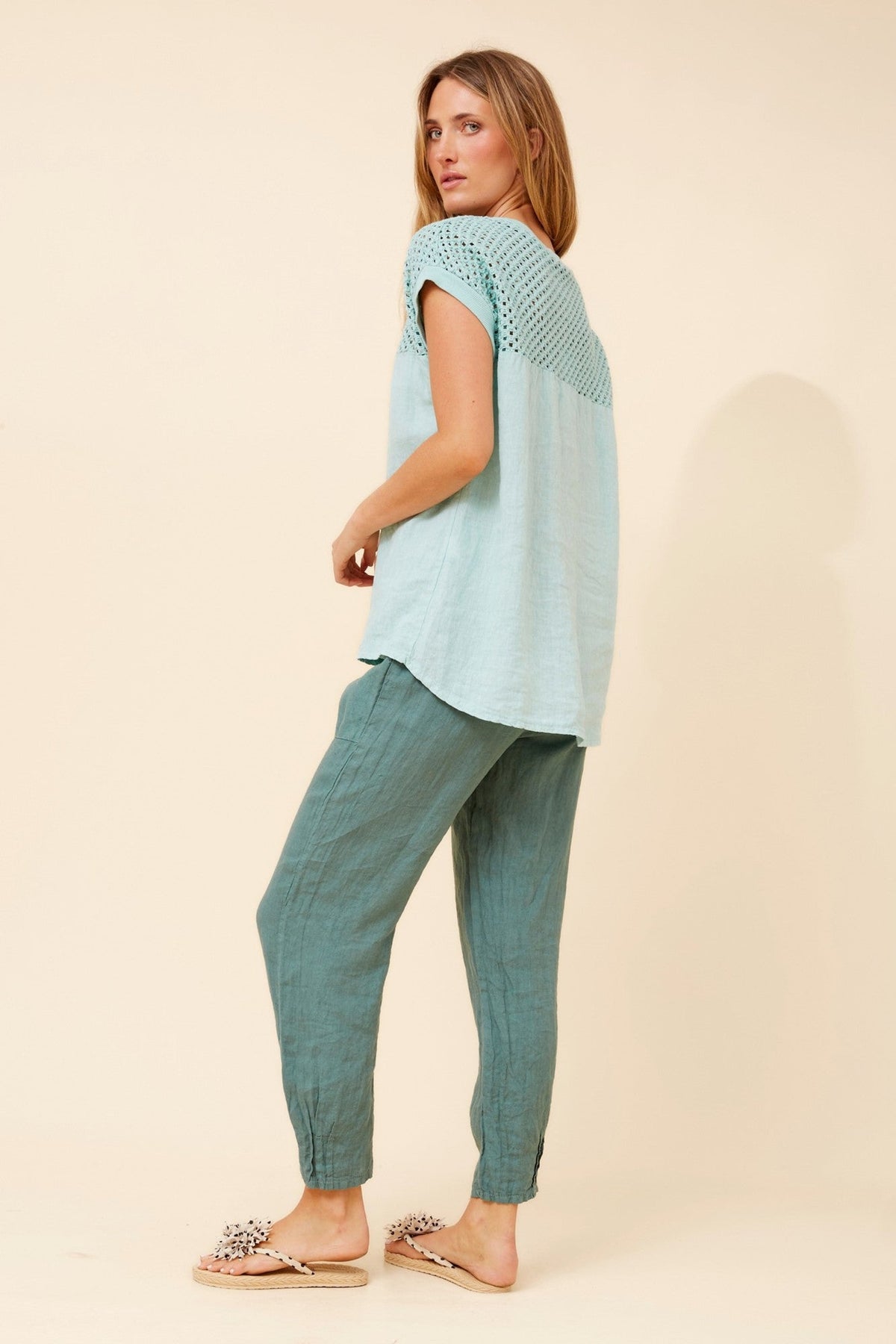BOTTEGA MODA ORAH LINEN TOP (Eucalyptus)