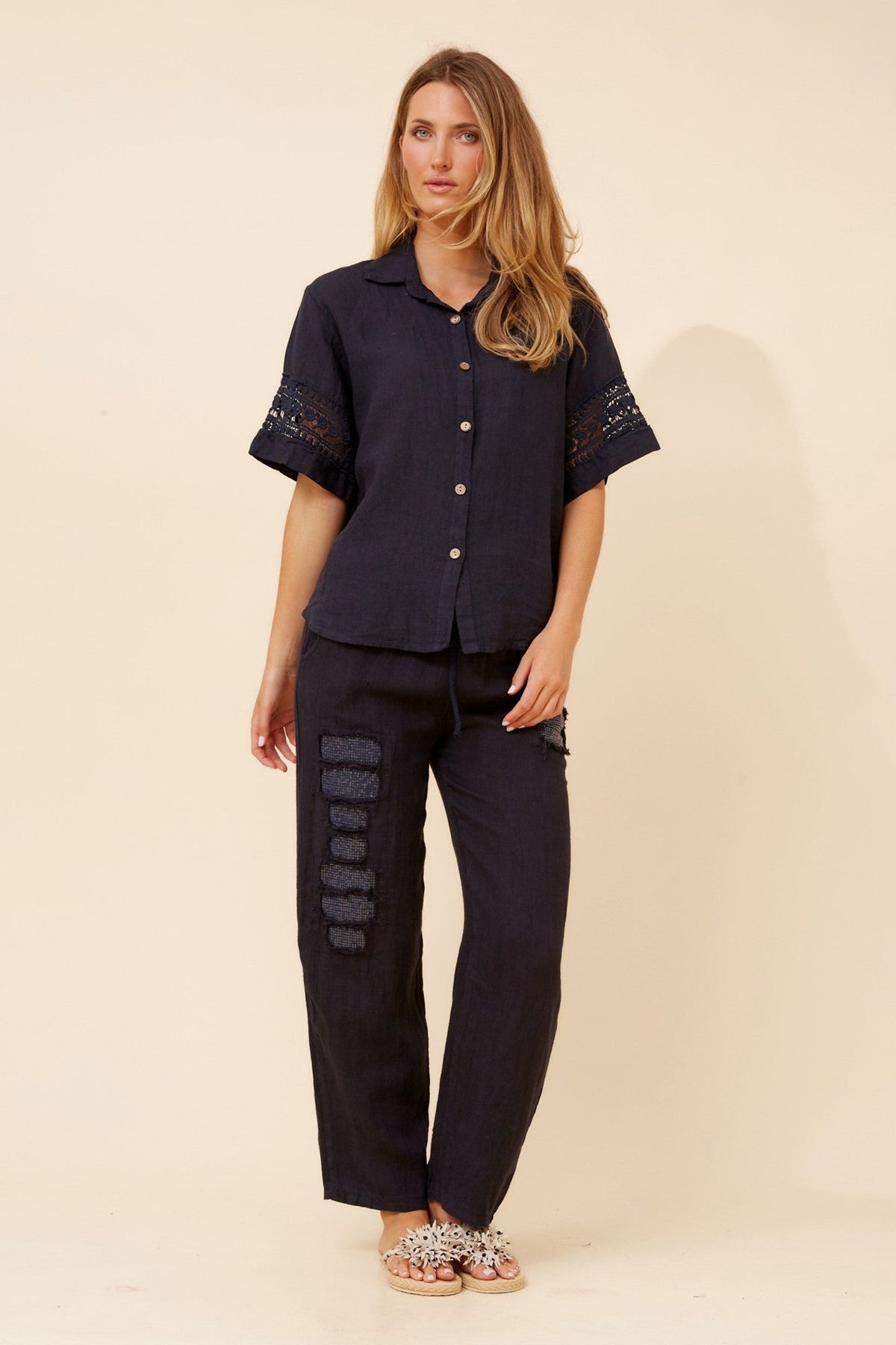 BOTTEGA MODA IRMA LINEN SHIRT (Navy)