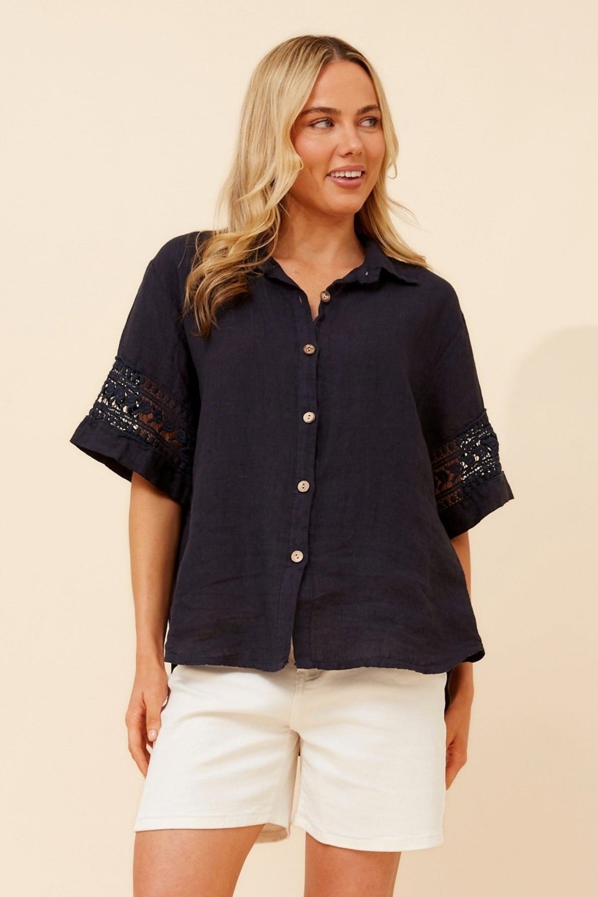 BOTTEGA MODA IRMA LINEN SHIRT (Navy)