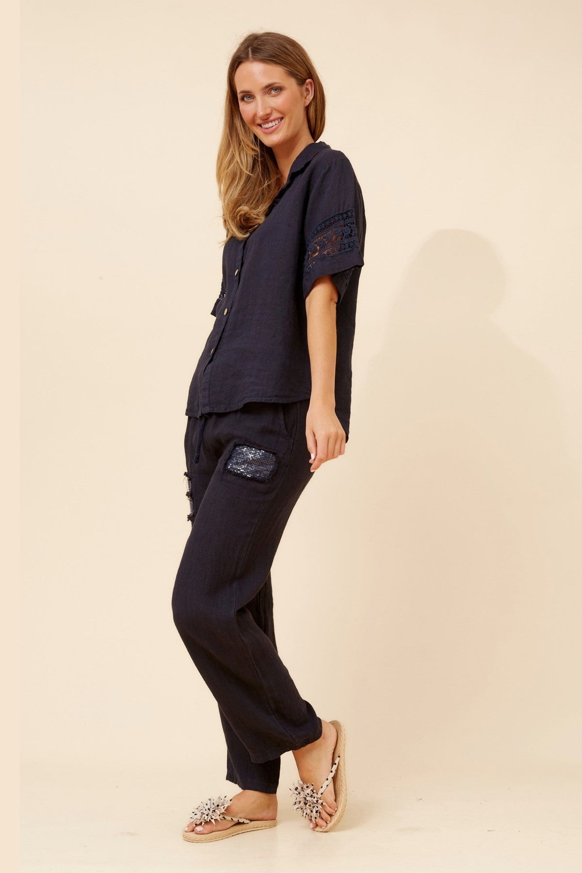 BOTTEGA MODA IRMA LINEN SHIRT (Navy)