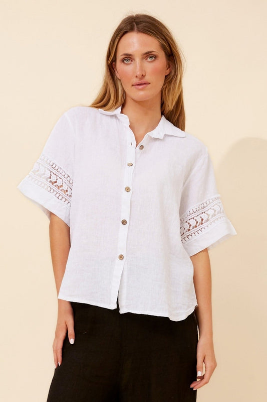 Image of Shirts. Product name - IRMA LINEN SHIRT in White colour by brand - BOTTEGA MODA