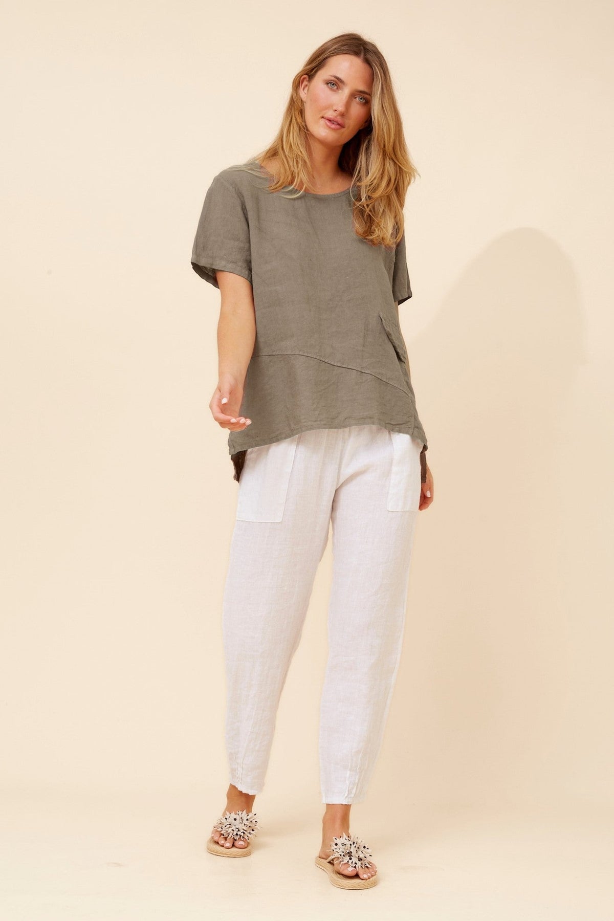 BOTTEGA MODA ONA SOLID LINEN TOP (Fango)