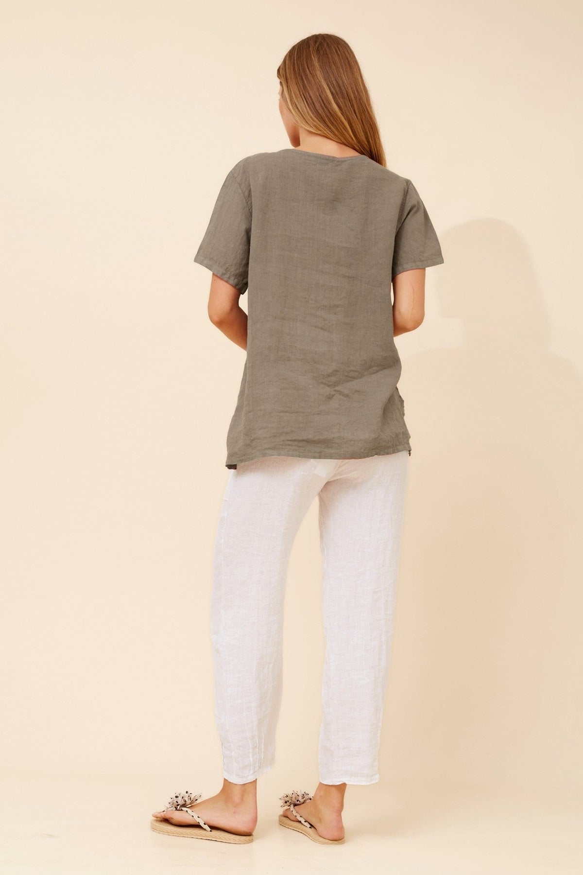 BOTTEGA MODA ONA SOLID LINEN TOP (Fango)