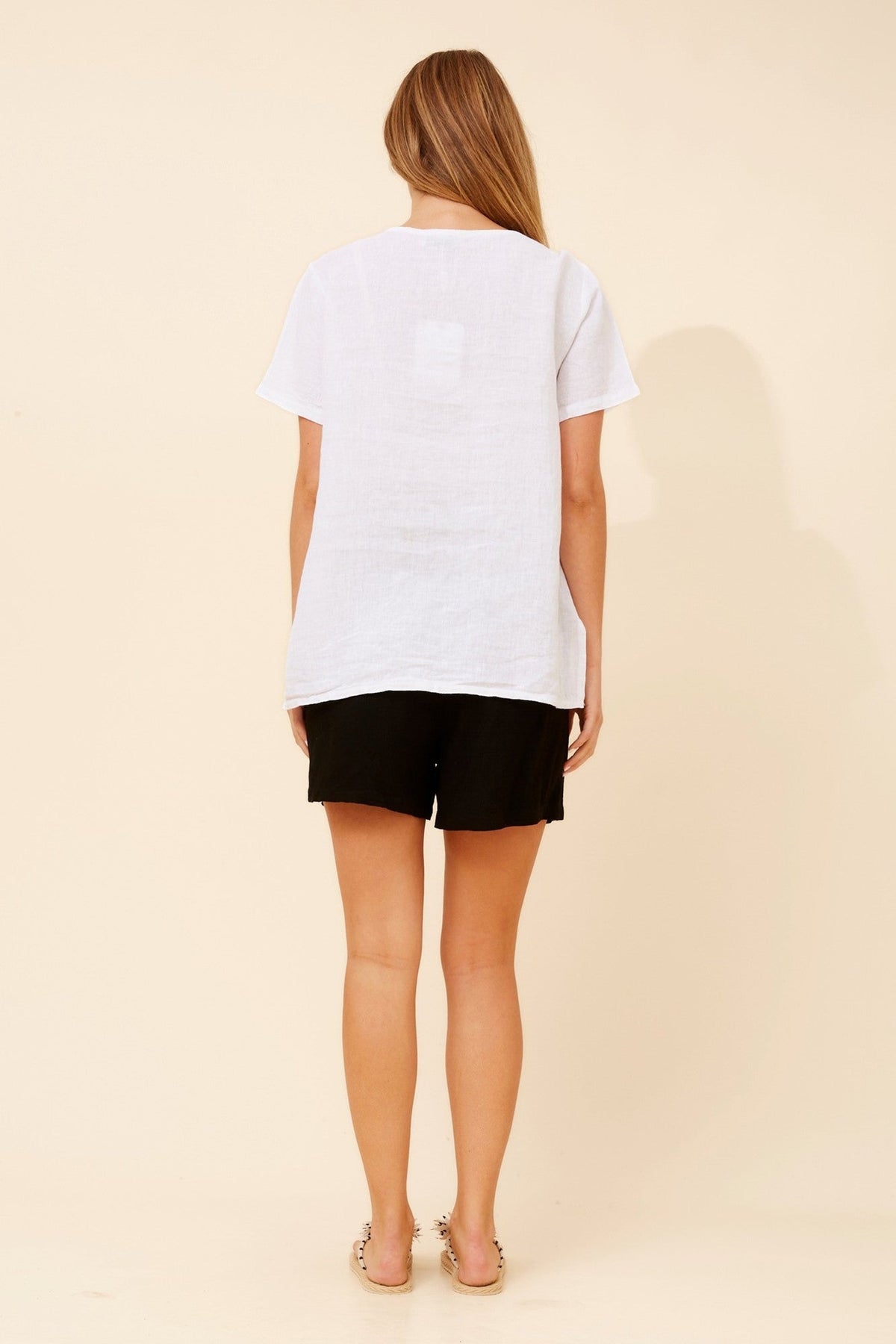 BOTTEGA MODA ONA SOLID LINEN TOP (White)