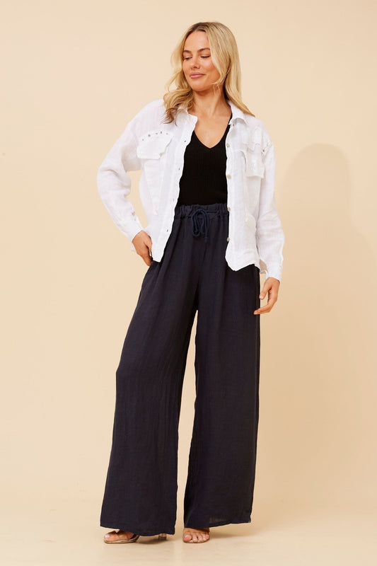 BOTTEGA MODA TASSIA PATCHWORK LINEN SHIRT (White)