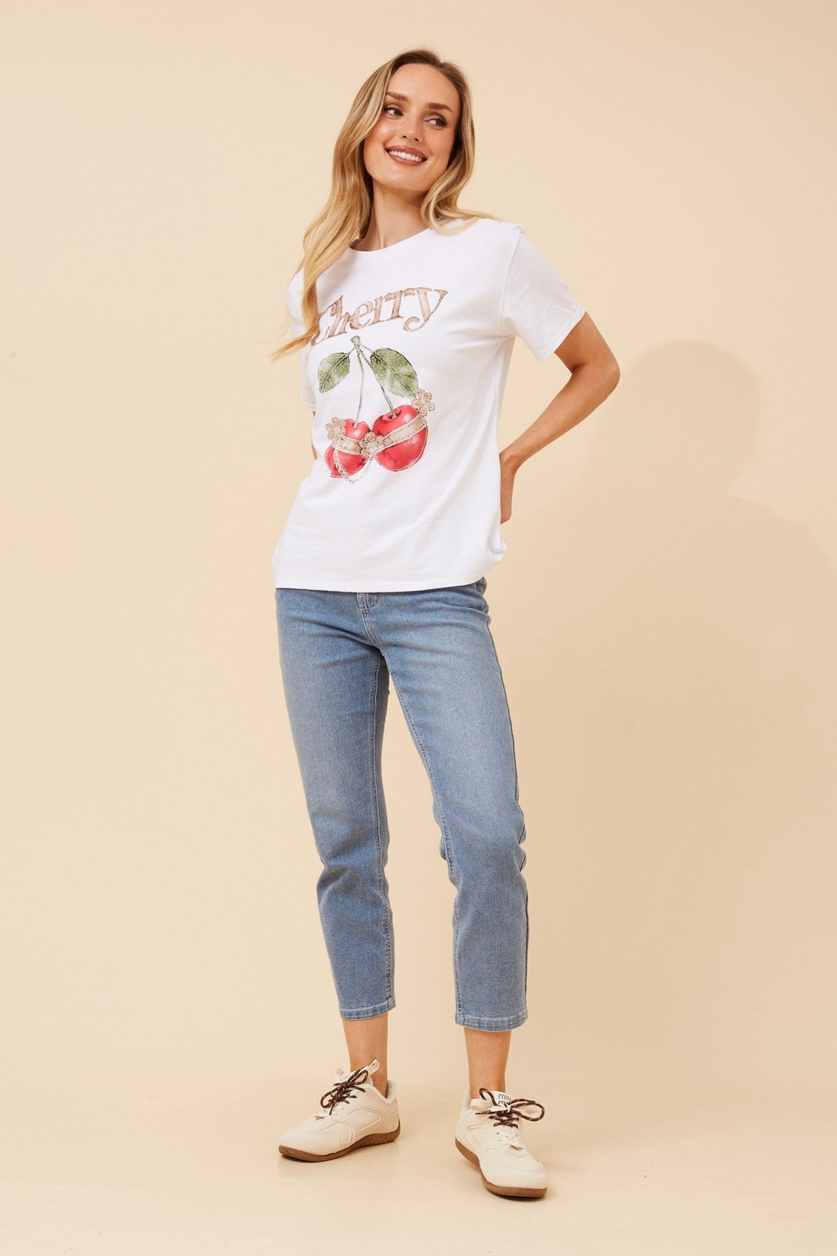 IMILIA CHERRY PRINT T-SHIRT (White)