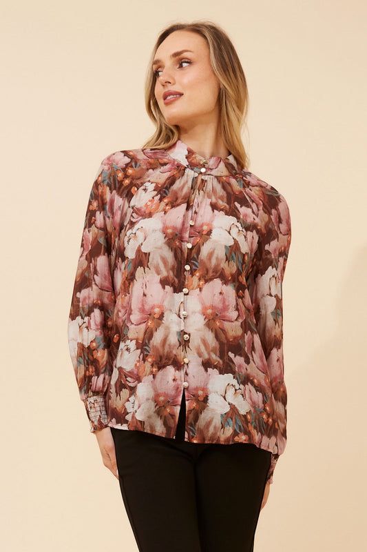 Caroline Morgan Australia SHANICE FLORAL BLOUSE (Multi Brown)