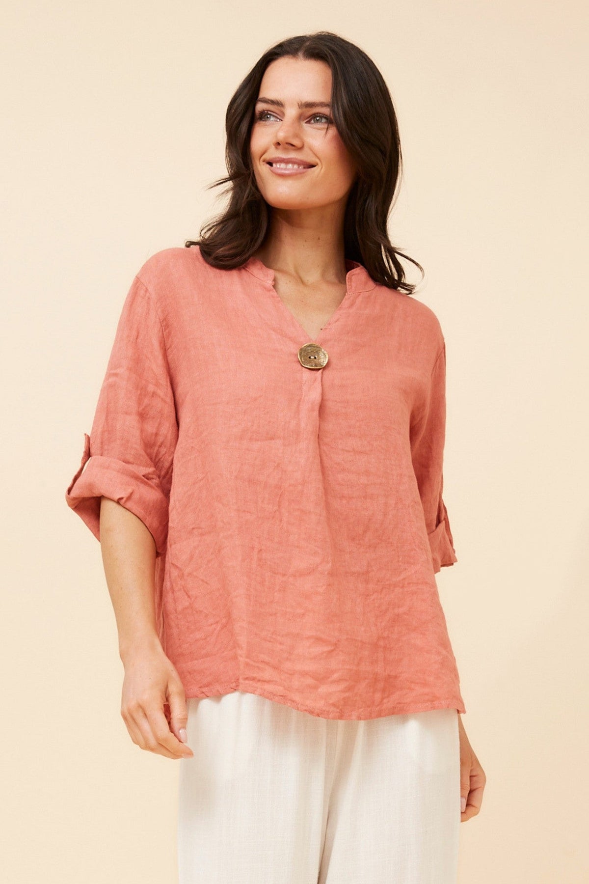 GREGORIA SOLID LINEN TOP (Bitter Chocolate)