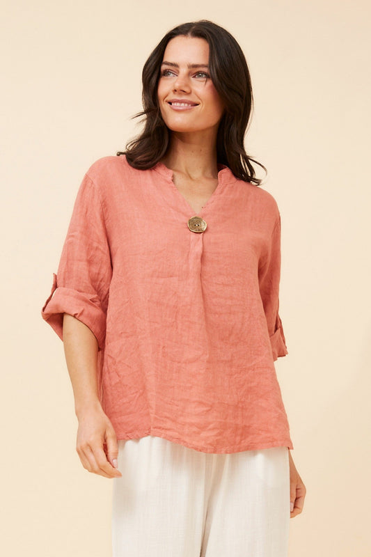 GREGORIA SOLID LINEN TOP (Bitter Chocolate)