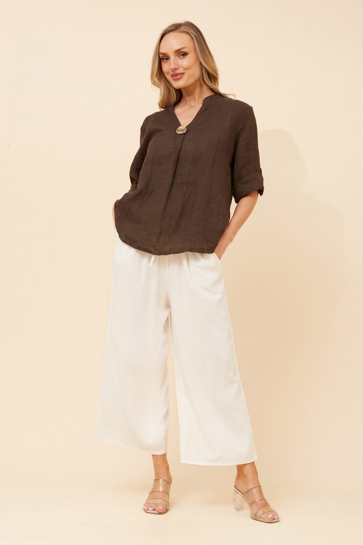 GREGORIA SOLID LINEN TOP (Bitter Chocolate)