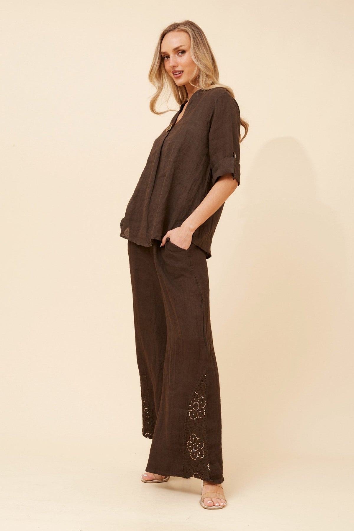 GREGORIA SOLID LINEN TOP (Bitter Chocolate)