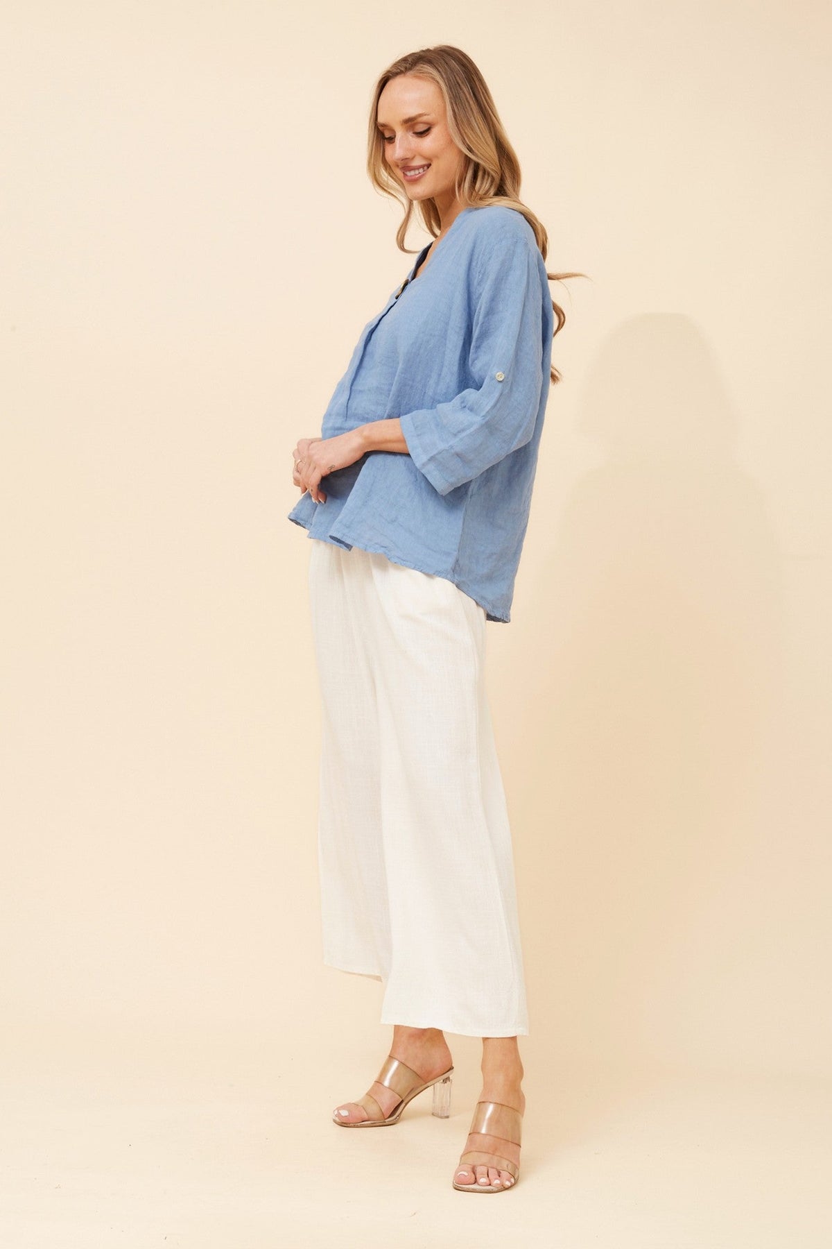 BOTTEGA MODA GREGORIA SOLID LINEN TOP (Denim)