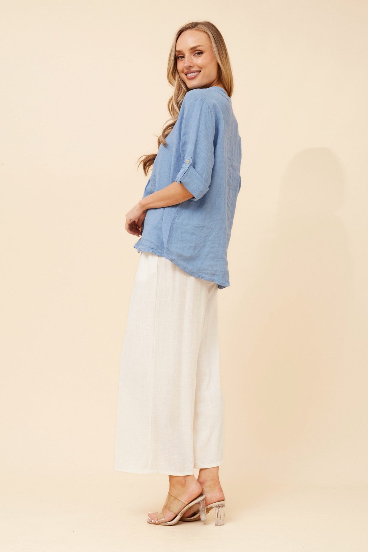 BOTTEGA MODA GREGORIA SOLID LINEN TOP (Denim)
