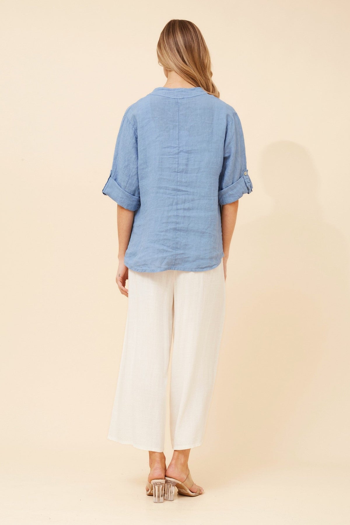 BOTTEGA MODA GREGORIA SOLID LINEN TOP (Denim)