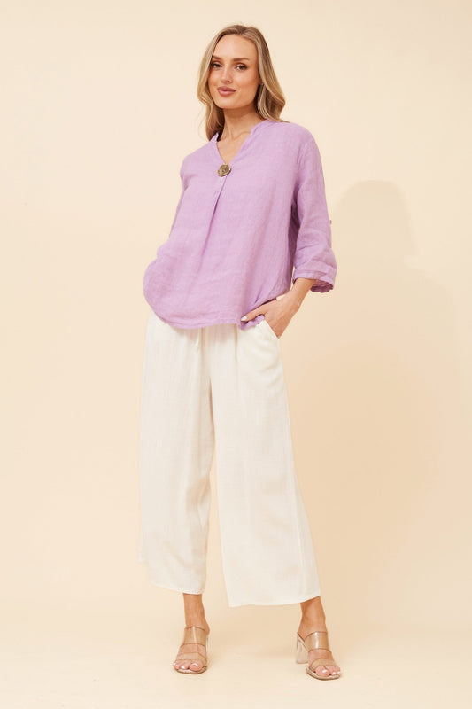 BOTTEGA MODA GREGORIA SOLID LINEN TOP (Lilac)