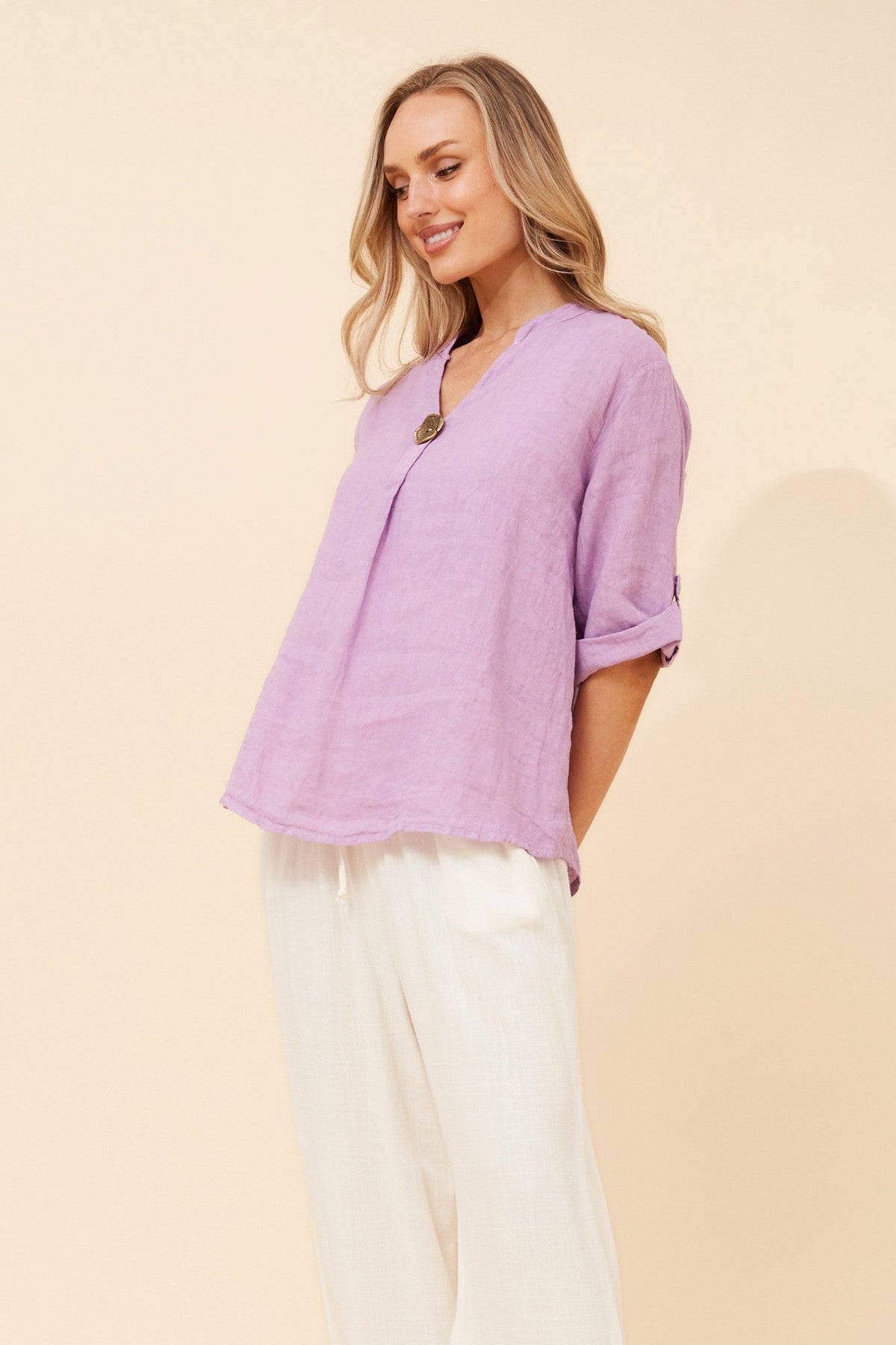 BOTTEGA MODA GREGORIA SOLID LINEN TOP (Lilac)
