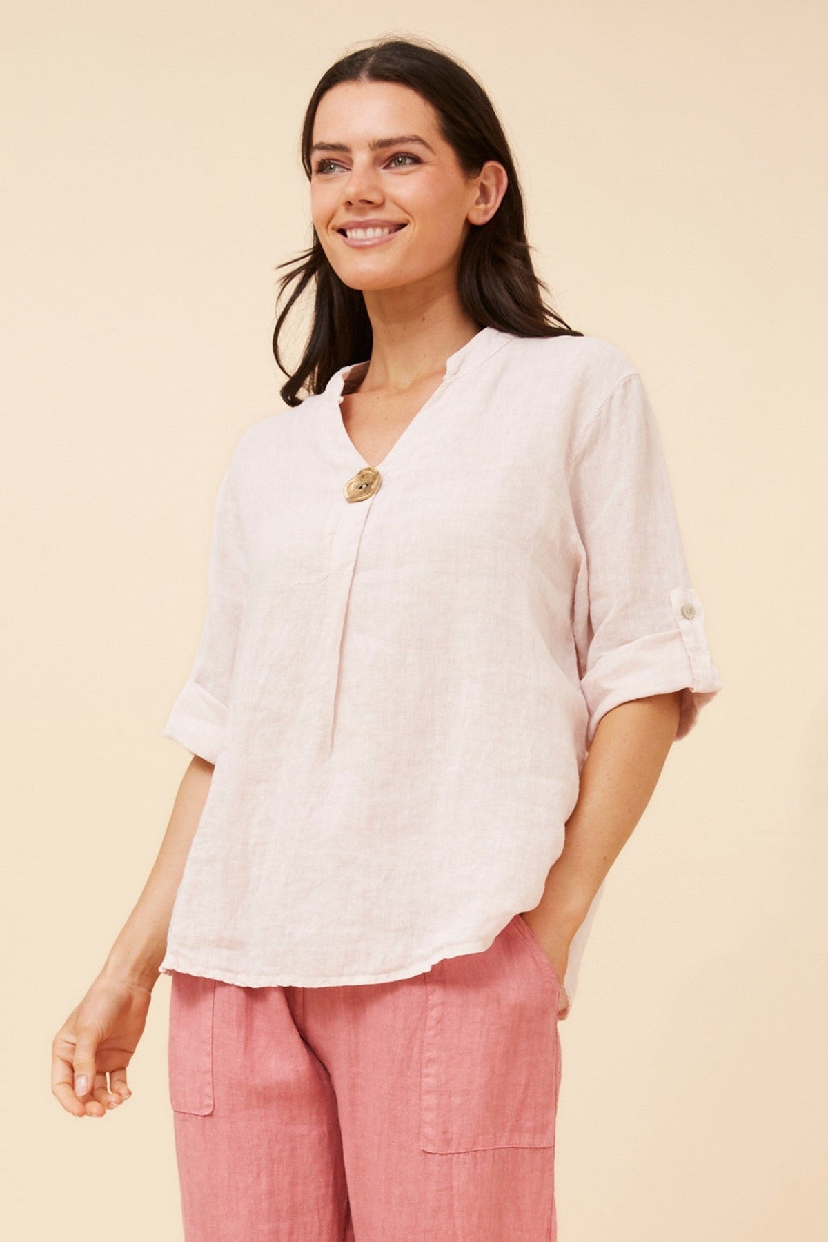 BOTTEGA MODA GREGORIA SOLID LINEN TOP (Pink)