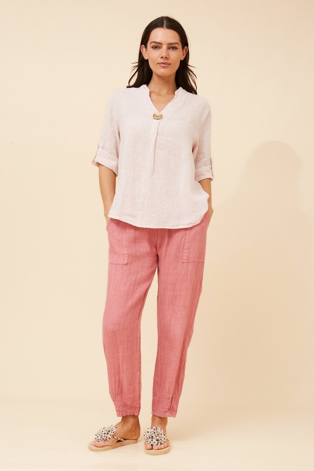 BOTTEGA MODA GREGORIA SOLID LINEN TOP (Pink)