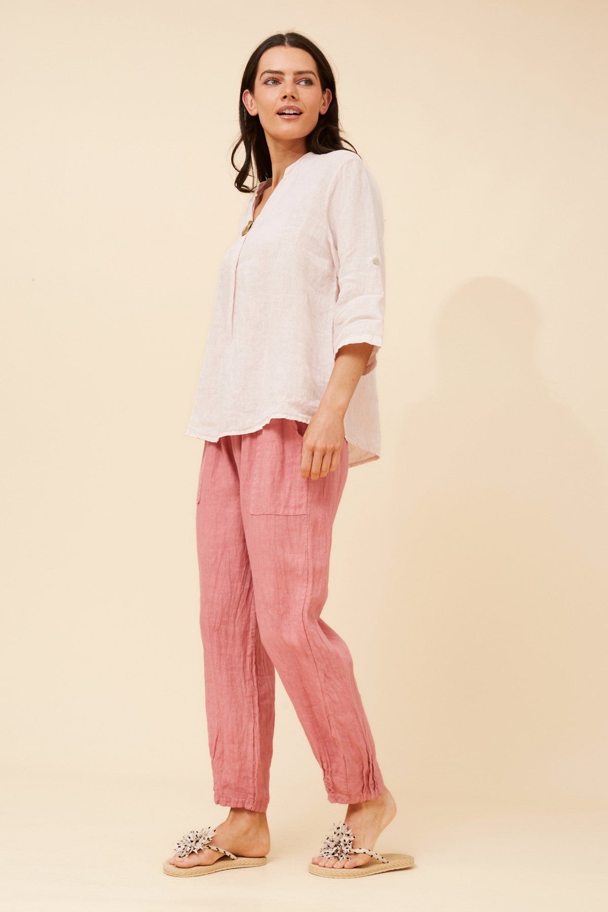 BOTTEGA MODA GREGORIA SOLID LINEN TOP (Pink)