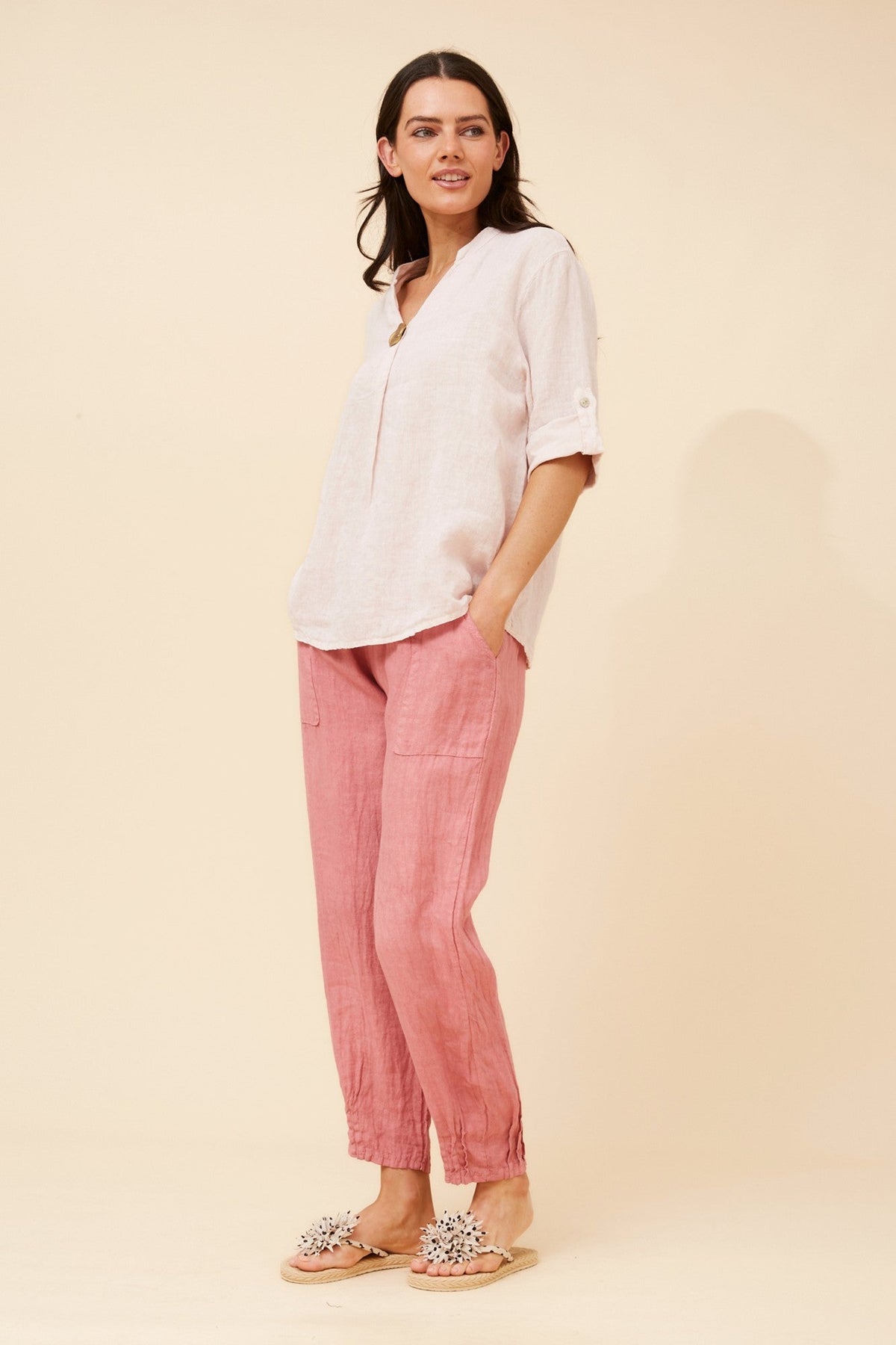 BOTTEGA MODA GREGORIA SOLID LINEN TOP (Pink)