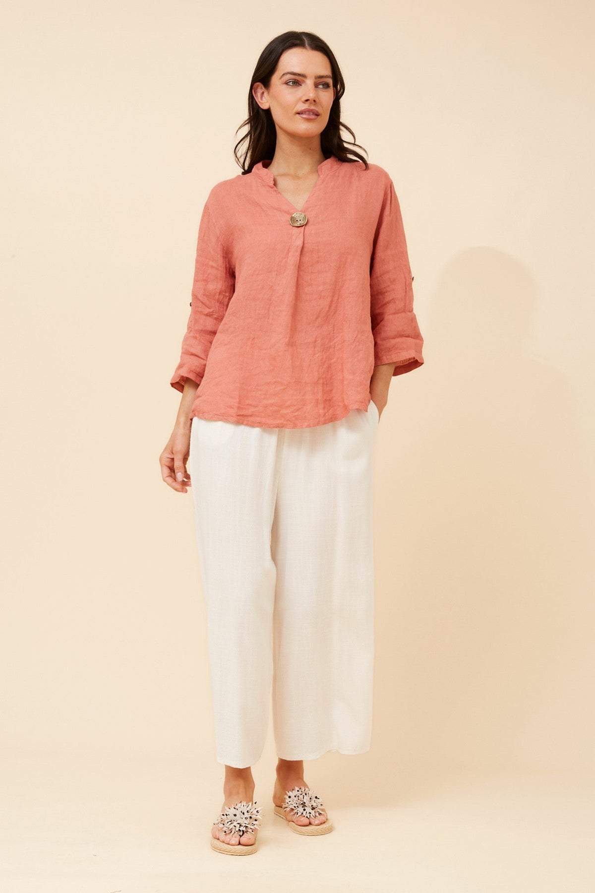 BOTTEGA MODA GREGORIA SOLID LINEN TOP (Rosewood)