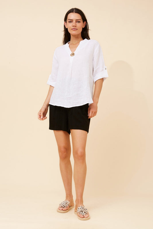 BOTTEGA MODA GREGORIA SOLID LINEN TOP (White)
