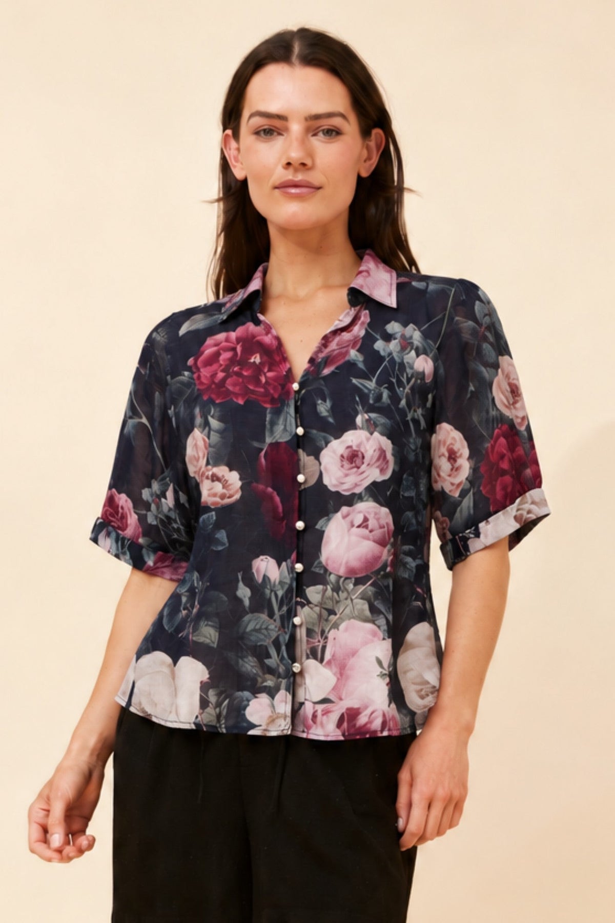 Caroline Morgan Australia ZENAIDA FLORAL SHIRT (Multi Black)