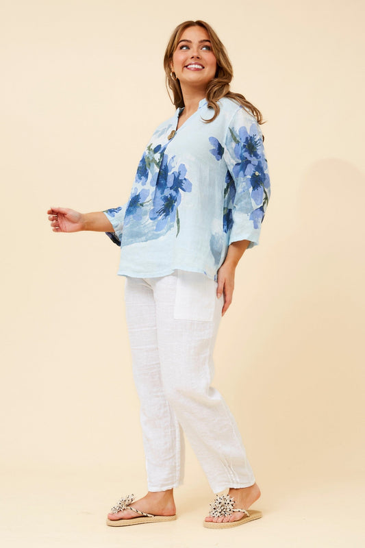 BOTTEGA MODA GREGORIA FLORAL LINEN TOP (Skylight)