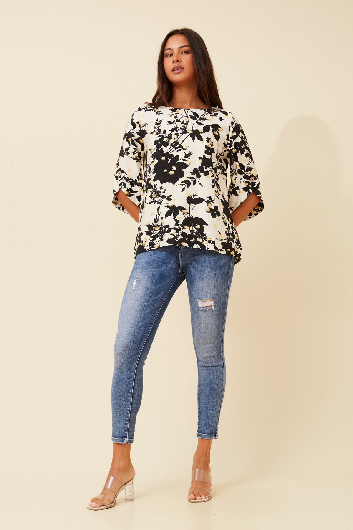SAMANTHA FOIL PRINT TOP (Ivory)