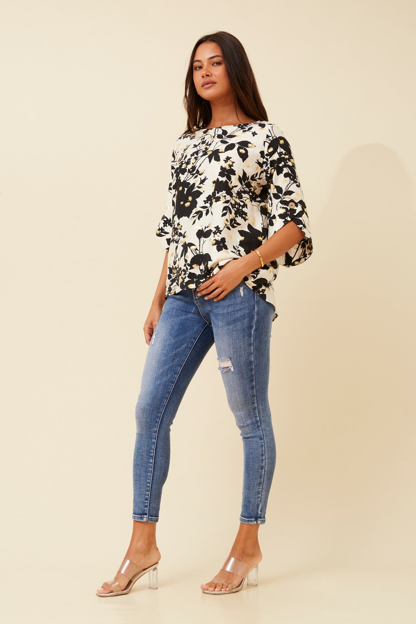 SAMANTHA FOIL PRINT TOP (Ivory)