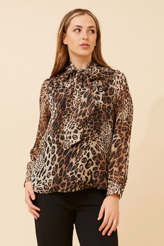 Image of Blouses. Product name - QUILLA ANIMAL PRINT BLOUSE in Multi Beige colour by brand - Stella