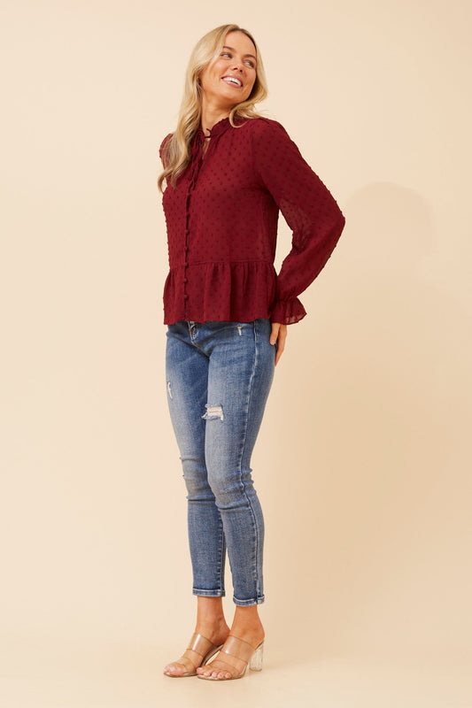 Image of Shirts. Product name - NINETTA FLORAL EMBROIDERED SHIRT in Burgundy colour by brand - Stella