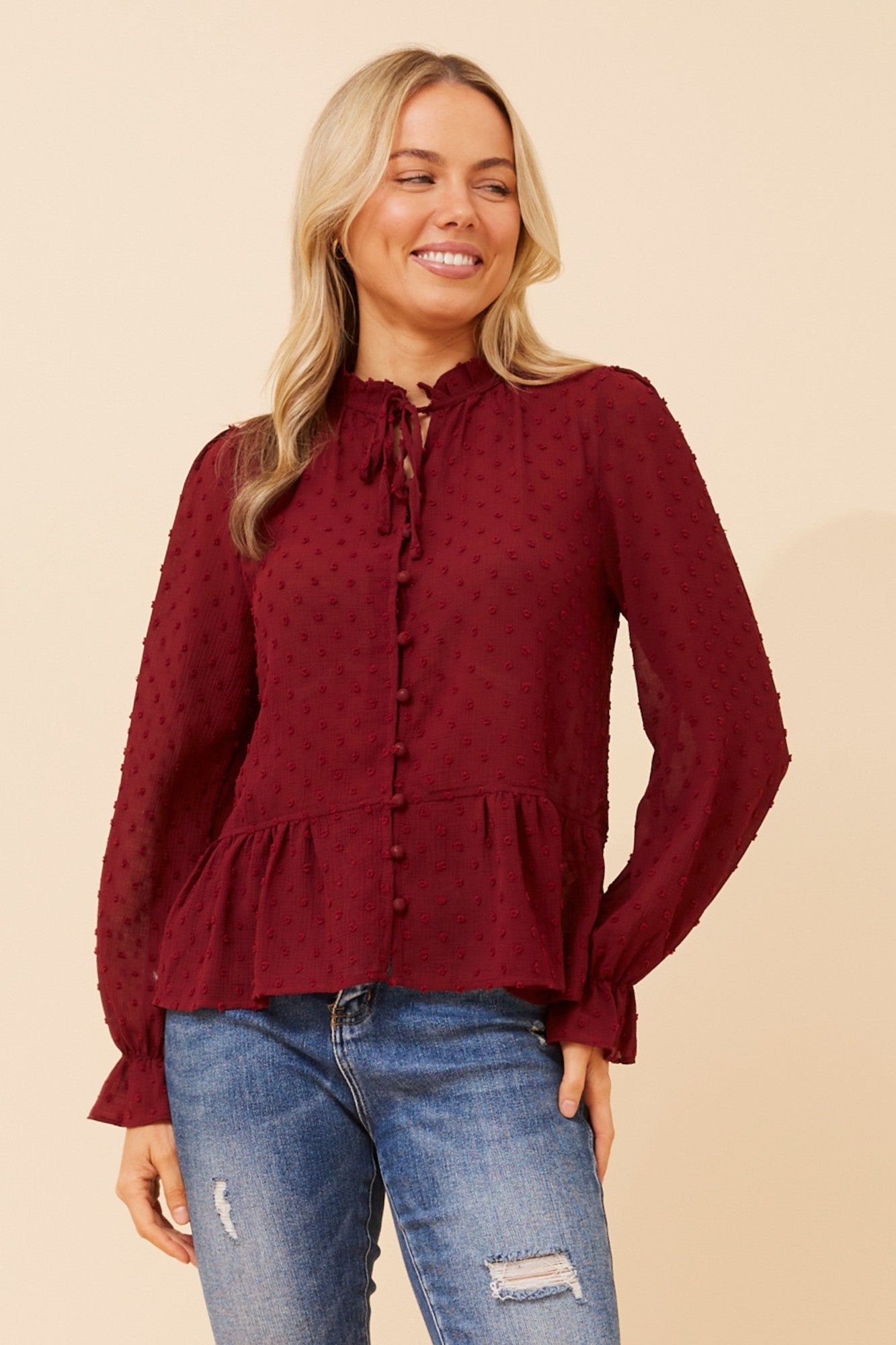 NINETTA FLORAL EMBROIDERED SHIRT (Burgundy)