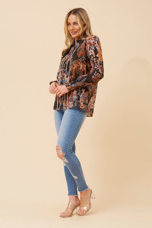ELKE FLORAL SHIRT (Chocolate)