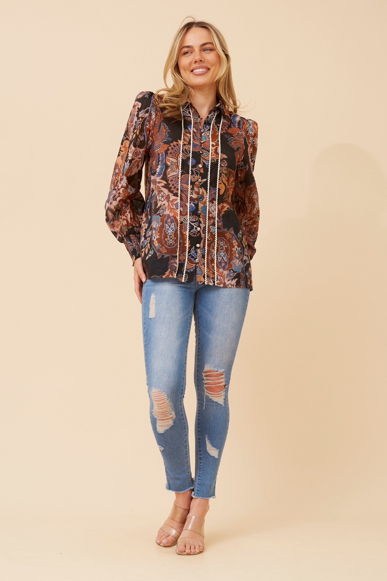 ELKE FLORAL SHIRT (Chocolate)