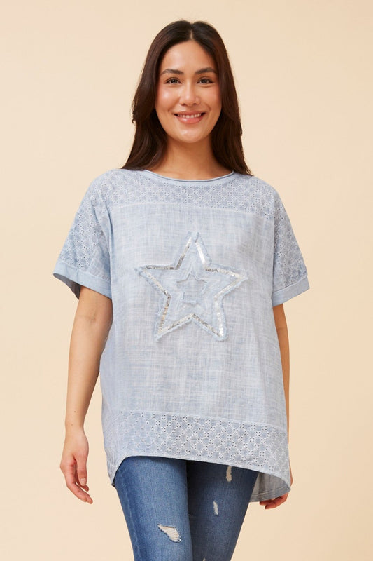 DRAI SEQUIN STAR TOP (Light Blue)