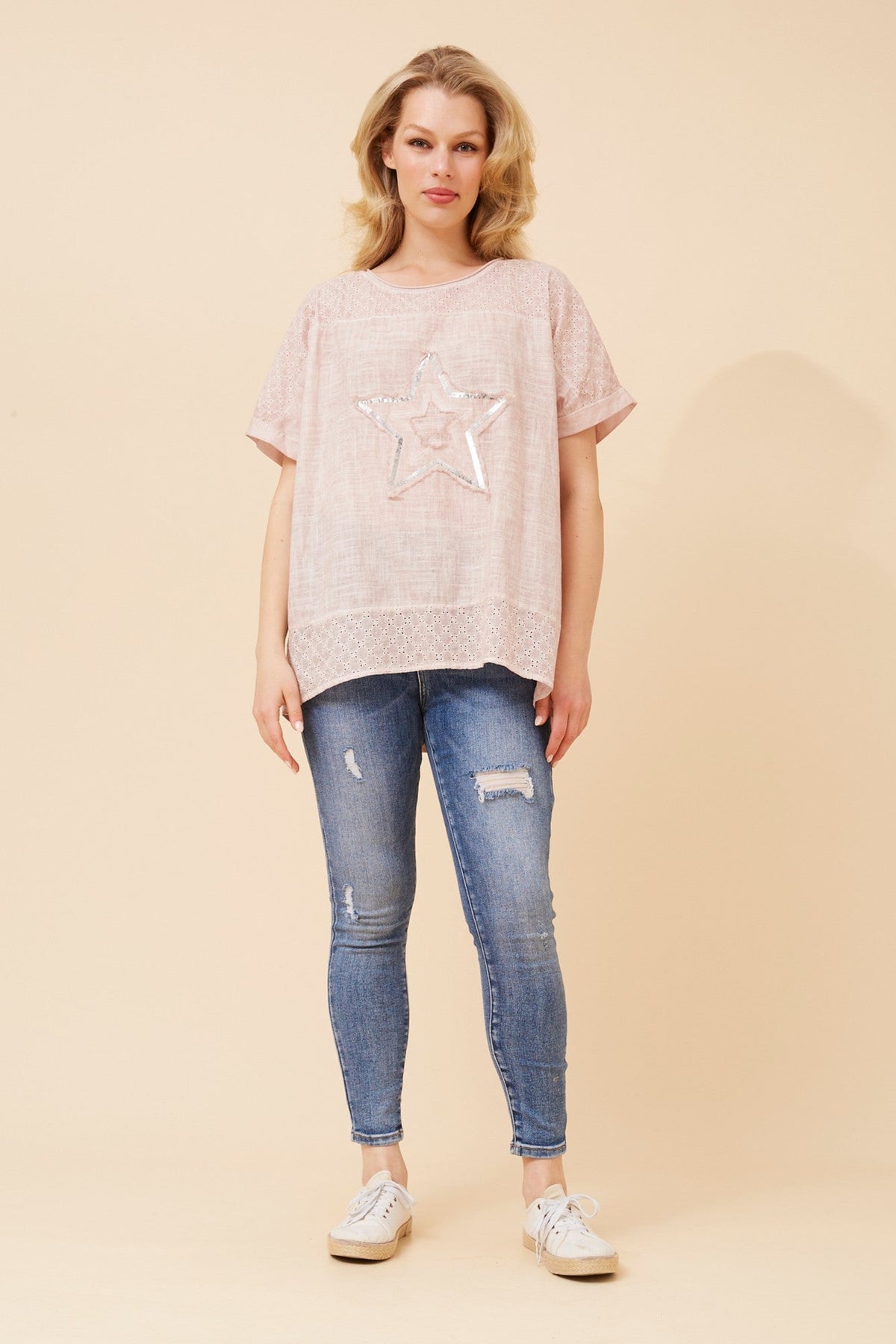 Caroline Morgan Australia DRAI SEQUIN STAR TOP (Pink)