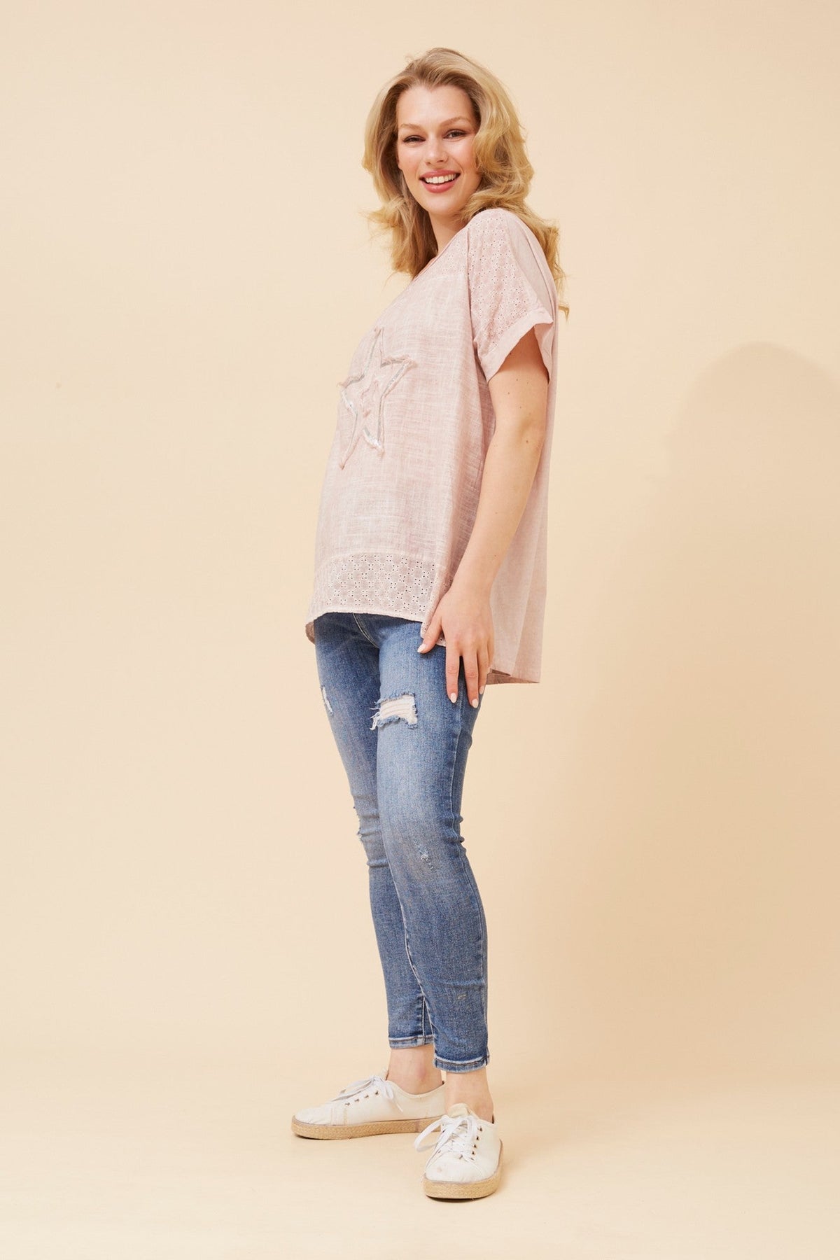 Caroline Morgan Australia DRAI SEQUIN STAR TOP (Pink)