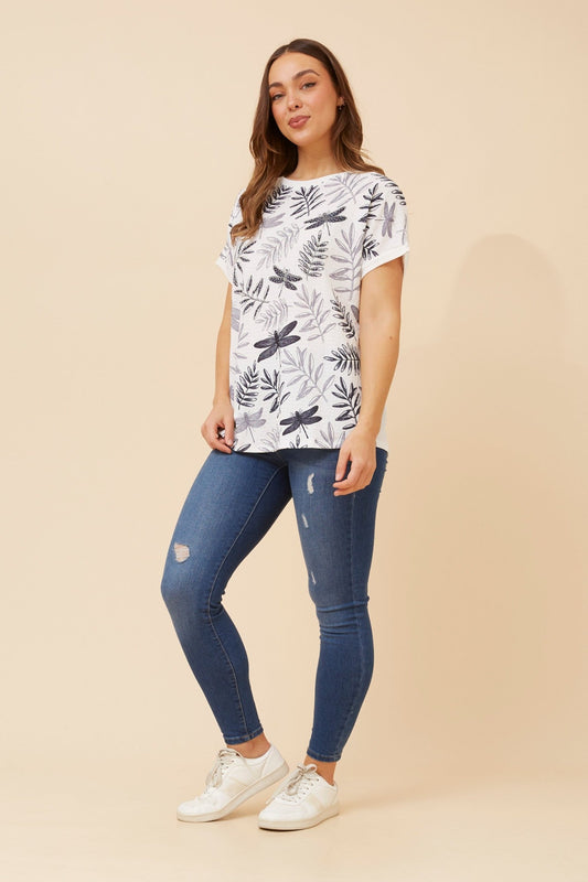 ANIANA LEAF PRINT TOP (White)