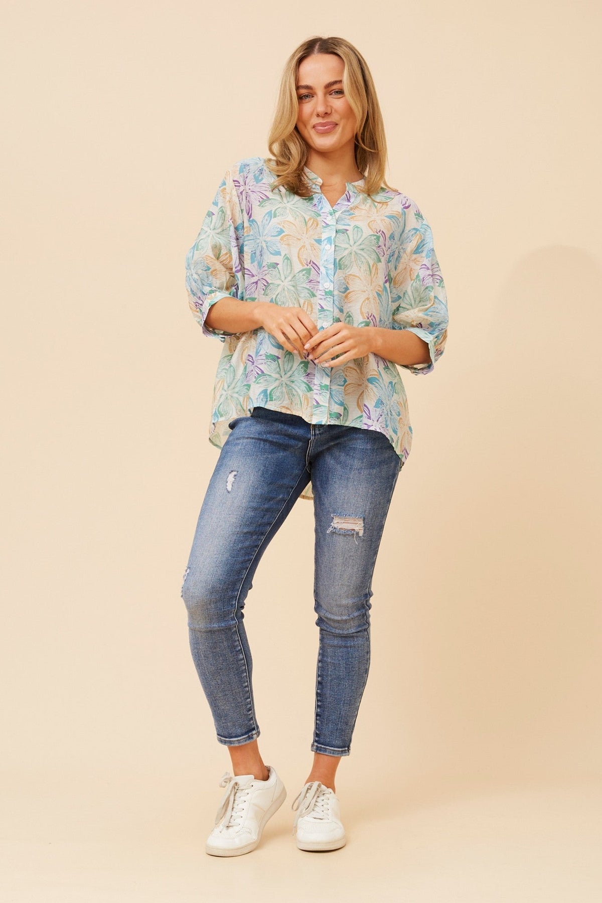 Caroline Morgan Australia BELINA FLORAL SHIRT (Multi Blue)