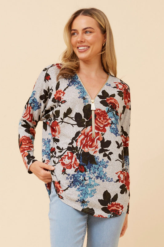 SUVI FLORAL PRINT TOP (Multi Orange)