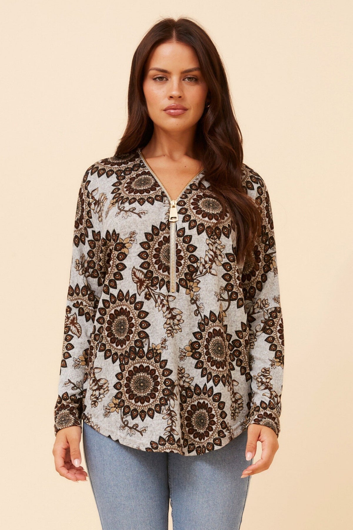 SUVI ABSTRACT PRINT TOP (Multi Chocolate)
