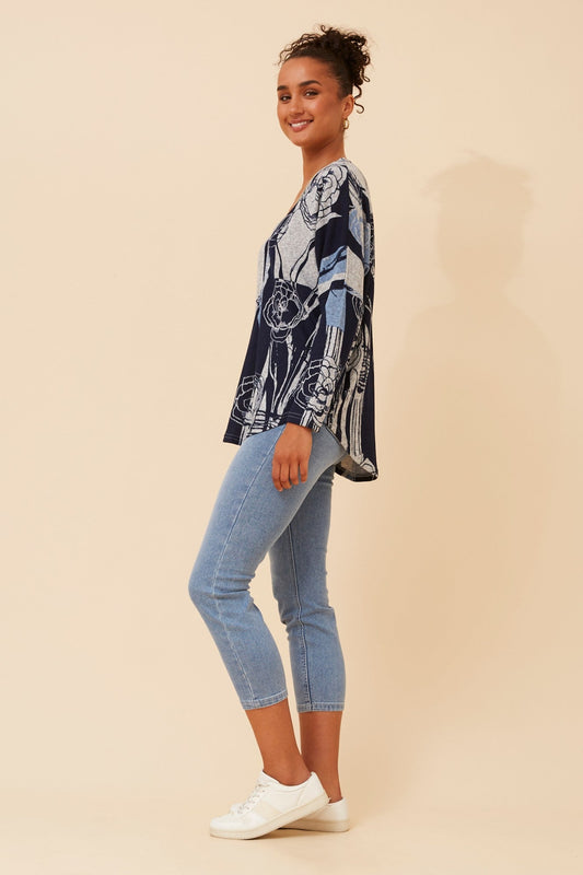 SUVI ABSTRACT PRINT TOP (Multi Navy)