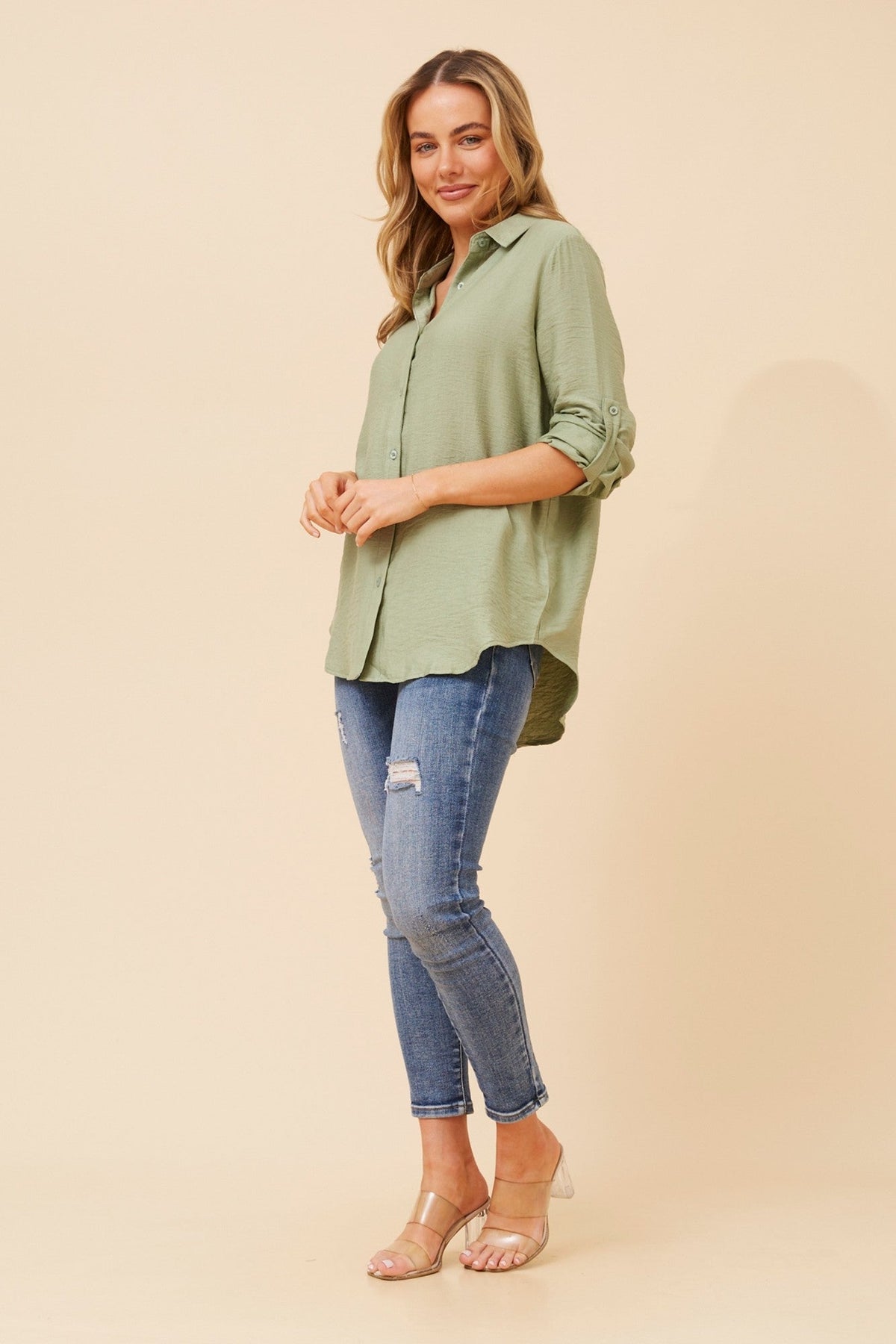 KLAUS CURVED HEM SHIRT (Blue)