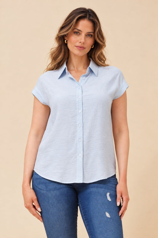 Image of Shirts. Product name - STARLETTE SHORT SLEEVE SHIRT in Mint colour by brand - Caroline Morgan Australia