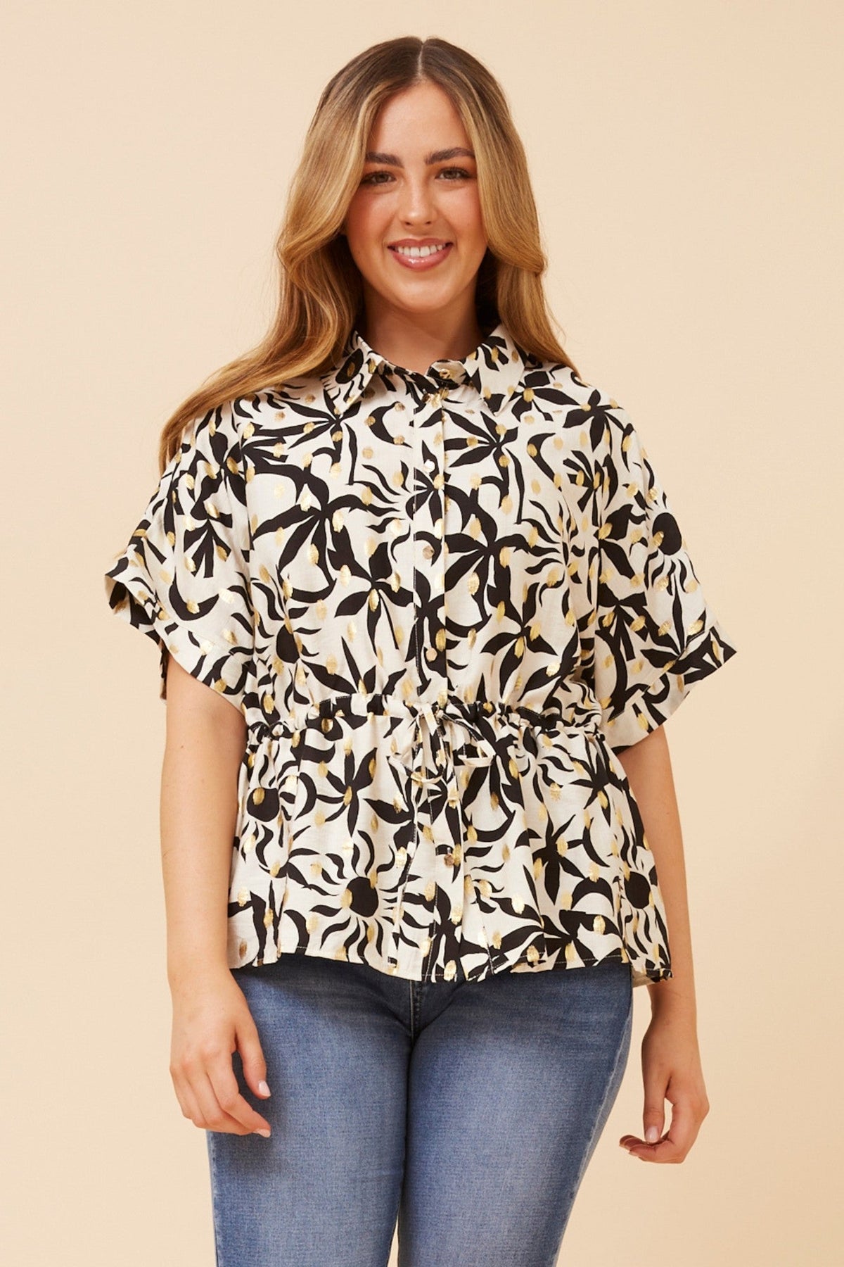 KAORU FOIL PRINT TOP (Black)