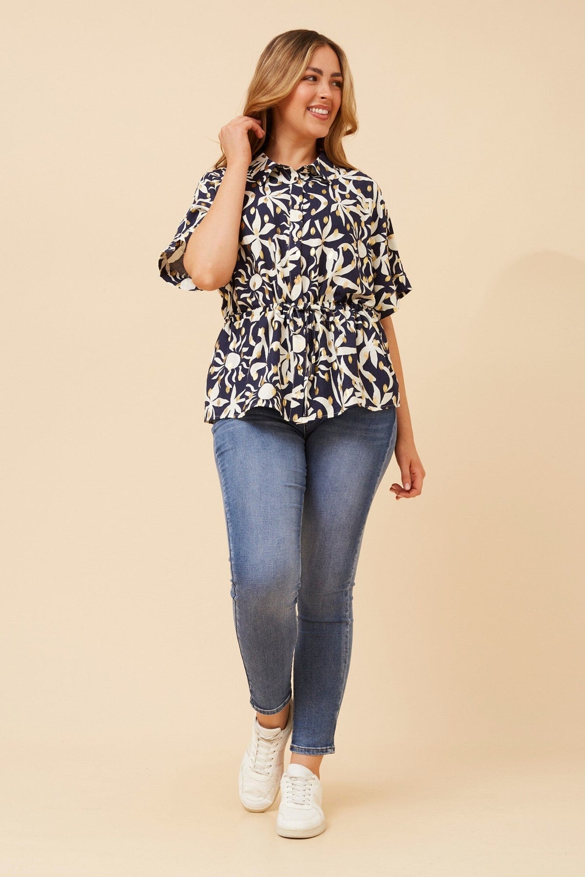 Caroline Morgan Australia KAORU FOIL PRINT TOP (Navy)
