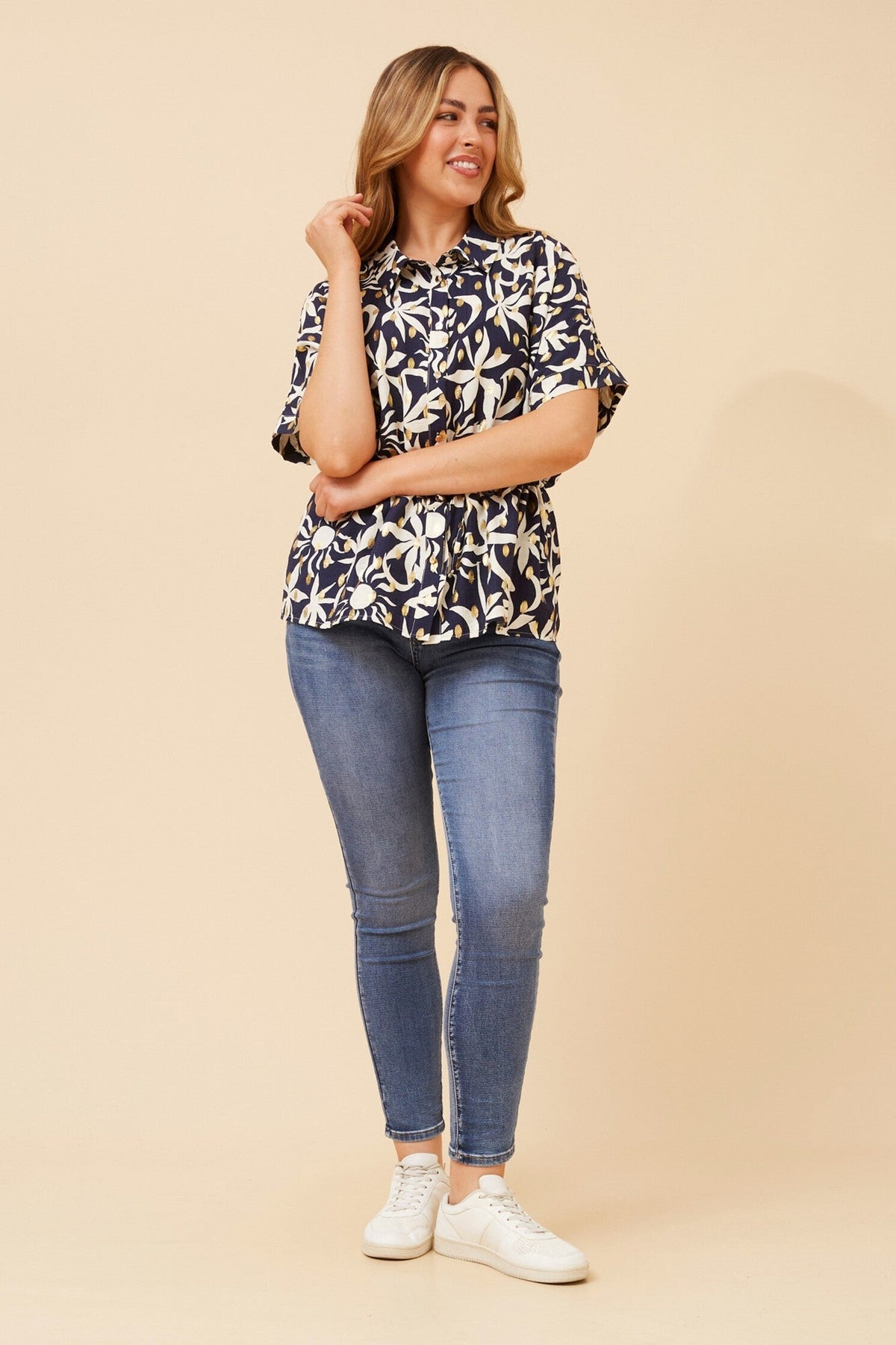 Caroline Morgan Australia KAORU FOIL PRINT TOP (Navy)