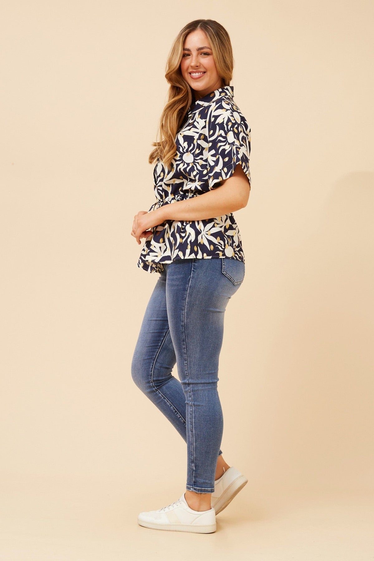 Caroline Morgan Australia KAORU FOIL PRINT TOP (Navy)